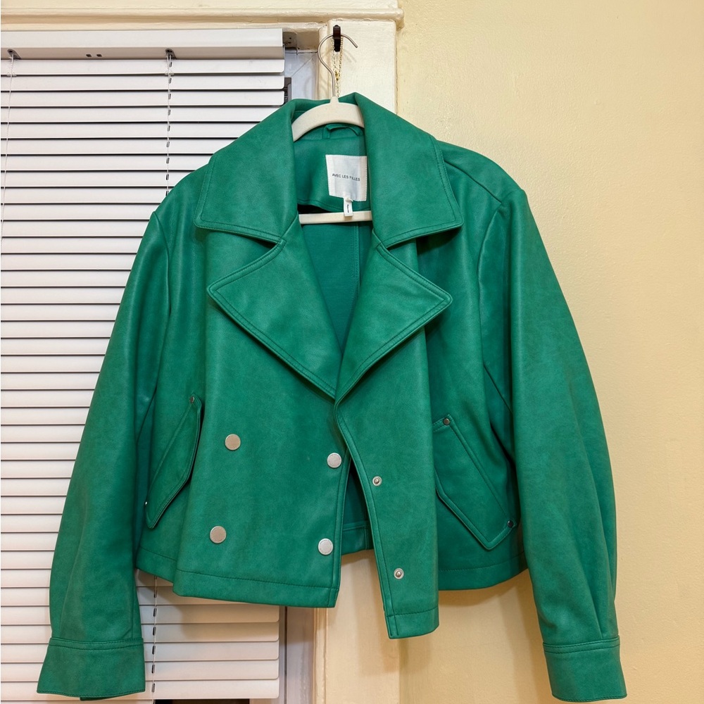 Anthropologie Vibrant Green Leather Jacket